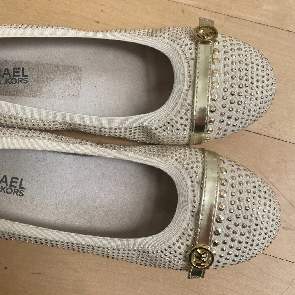 Michael Kors gold studded ballet flats women sz 4 - Picture 2 of 6